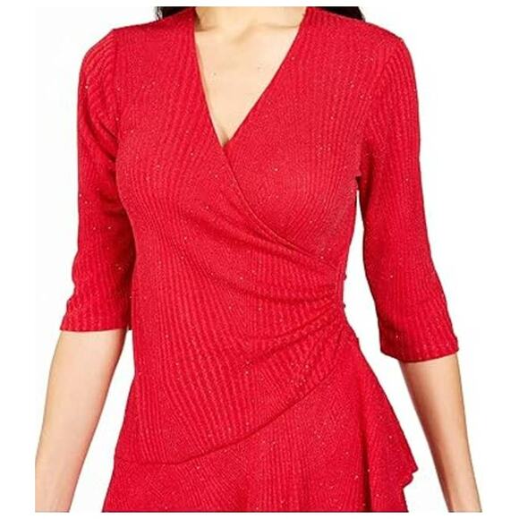 Signature Robbie Bee Sparkly Tiered Fit & Flare Dress Sz Medium in Red NWT - Picture 3 of 6